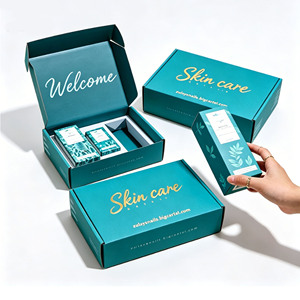 Caja de regalo rígida para el cuidado de la piel, color verde azulado, logotipo en lámina dorada, caja de embalaje de cartón corrugado para cosméticos con impresión personalizada. - Product Image 1