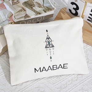 Natuurlijke recyclebare canvas toilettas met aangepaste logo opdruk, biologisch katoen, make-up tas met rits - Product Image 1