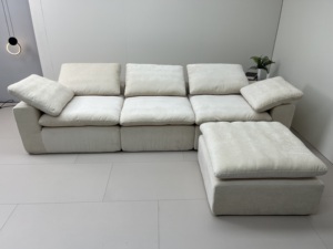 Modern Four-Seater Wind Big Set Cloud <strong>Sofa</strong> <strong>Cream</strong> Frosted Velvet Deep Straight Row for Hotel Living Room Fabric Sponge Filling - Product Image 4
