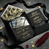 Invitations de mariage personnalisées en acrylique noir et or, style européen, estampées à chaud, finition bronzée, cartes imprimées haut de gamme