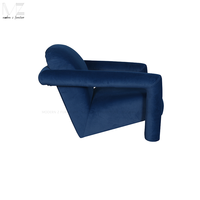 Fauteuil individuel moderne en velours bleu pour salon, style nordique de luxe, avec accent bouclé, pour salon