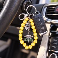 Pendentif Caducée fait main en perles jaunes avec inscription grecque EST 1932 pour la sororité Chi Eta Phi, idéal pour la confection de sacs et de porte-clés