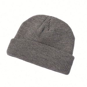 Solid Color Cuff Knitted Custom Embroidery Logo <b>Wool</b> Fisherman <b>Beanies</b> for Men Short Knit Cap Cuffed Trawler Hats Gifts - Product Image 4