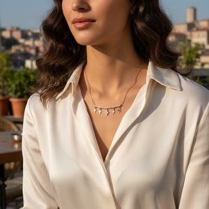 Collier avec pendentif étoile polaire et croix en zircon transparent, fabrication artisanale turque, bijoux en argent sterling 925, vente en gros - Product Image 3