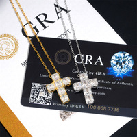 Collar con Colgante de Cruz en 5 Estilos, Plata de Ley 925, Chapado en Oro Rosa, con Moissanita VVS, Certificado, para Hombre y Mujer