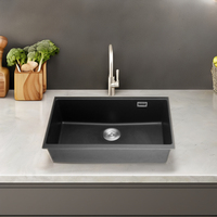 Haute qualité Quartz noir Topmount Double évier bol rectangulaire comptoir Installation robinet de cuisine intelligent pour une utilisation en cuisine