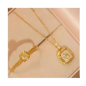 Xinfly 18K Real Gold Jewelry Set <b>Ice</b> <b>Out</b> Square Yellow Diamond Pendant Necklace Ring for Wedding Engagement Party or Gift - Product Image 1