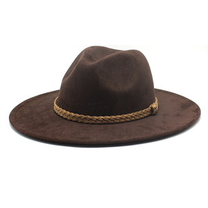 Nouveauté <span class=keywords><strong>2022</strong></span> Printemps-Été Chapeaux Fedora à large bord en polyester, cuir et daim, anti-UV, pour femmes et hommes, style Western, Cowboy, Safari et habillé - Product Image 3