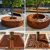 Grille de protection d'arbre en acier Corten découpée au laser personnalisable, décorative, en acier patinable, durable, pour extérieur, hôtel, centre commercial, villa