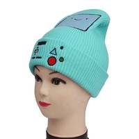 Bonnet en tricot acrylique côtelé vertical avec applique en peluche de dessin animé, broderie personnalisée, bonnet d'hiver à revers, style streetwear, OEM