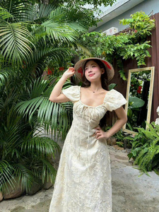 Vestido Midi de Encaje Floral Color Nude, Vestido Midi de Encaje Floral con Cuello Cuadrado, Vestido Tejido de Poliéster Elegante y Femenino - Product Image 4