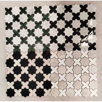 Mosaïque carrée géométrique en marbre avec inserts de pierres multicolores, résistante à l'eau, pour sol de salle de bain et salle à manger