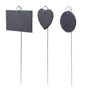 custom wholesale natural blank black slate plant label tag with stainless steel metal rod