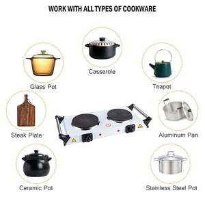 תנור חימום חשמלי כפול מוצק תנור חם צלחת נירוסטה נייד נייד נירוסטה עם 2 מבער לבישול 2000w עם ידית - Product Image 4