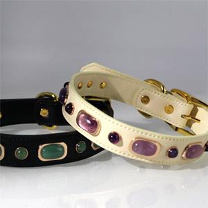C & H 도매 수제 정품 PU 가죽 세련된 편안한 착용 럭셔리 크리스탈 애완 동물 목걸이 - Product Image 1