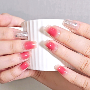 Luxe fait à la main 3d presse sur les <span class=keywords><strong>ongles</strong></span> Style coréen Gel doux carré faux <span class=keywords><strong>ongles</strong></span> fournitures <span class=keywords><strong>clair</strong></span> Blush rose <span class=keywords><strong>ongles</strong></span> avec breloque arc paillettes - Product Image 3