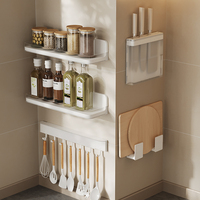 Ensemble d'organisateurs de cuisine en plastique à 5 pièces, à fixer au mur, sans perçage, support adhésif pour épices, porte-couteaux, écologique, gain de place pour les outils