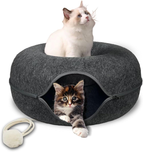 Cama cueva <span class=keywords><strong>para</strong></span> gatos <span class=keywords><strong>de</strong></span> fieltro redonda desmontable, <span class=keywords><strong>casa</strong></span> <span class=keywords><strong>de</strong></span> <span class=keywords><strong>juegos</strong></span> divertida <span class=keywords><strong>para</strong></span> gatitos, gatos y mascotas pequeñas, lugar <span class=keywords><strong>de</strong></span> descanso acogedor, gris oscuro - Product Image 1