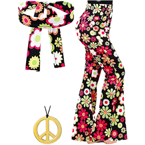 <span class=keywords><strong>Costume</strong></span> da Discoteca Anni '70-'80 per Festa di Halloween, Set per <span class=keywords><strong>Donna</strong></span> con Orecchini a Simbolo della Pace, Collana, Fascia per Capelli, Abito Ispirato a TV e Film - Product Image 1