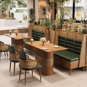 Sıcak Satış Kare Masif Ahşap Masa ve Sandalye Kahve Dükkanı Mobilyası PU Deri Kanepe Koltuk Ticari Restoran Mobilyası - Product Image 1