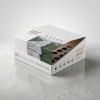 Boîte de présentation en carton personnalisée avec trous pour flacons cosmétiques de voyage, baumes à lèvres, huiles essentielles