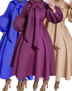 Mangas acampanadas para mujer. Lazo de cintura alta. Vestido profesional informal de talla grande. Falda de columpio grande. Vestido - Product Image 1