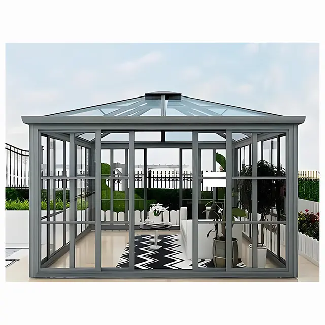 Isolation acoustique Isolation thermique Balcon scellé Terrasse Auvent Jardin Alliage d'aluminium Verre Véranda Extérieur personnalisé Villa moderne