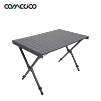 Table de plage, camping, voyage et extérieur portable, rectangulaire, en aluminium, imperméable, durable, avec hauteur réglable et plateau amovible.