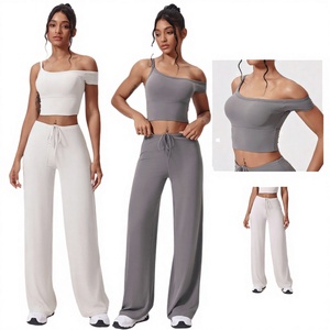 Wholesale Plus Size Shockproof Ladies Workout Pilates Active Wear Pants One-shoulder <b>Belt</b> 2-Piece Set - Product Image 3