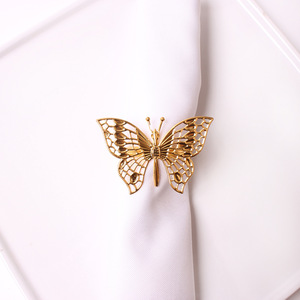 Porte-serviettes de mariage personnalisés en argent, or, acrylique, pierres, alliage métallique, papillon, abeille, raphia, métallique, pour tables - Product Image 5