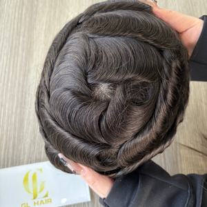 Goede kwaliteit 1B mannen toupet zijden top PU kant natuurlijke haarlijn kleine knoop Indiaas mensenhaar toupet voor mannen - Product Image 3