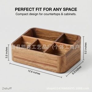 Caja de almacenamiento de madera maciza con compartimentos, organizador de café y bolsitas de té para mostrador de bar, caja de almacenamiento para escritorio de sala de estar - Product Image 4