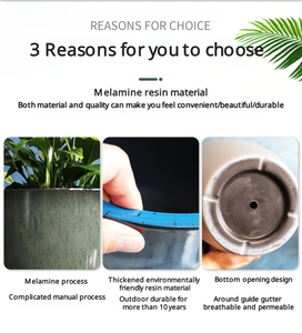 Pot de fleurs moderne de grande taille, aspect céramique, sensation haut de gamme, avec trou de drainage, en PP+Résine écologique, motif <span class=keywords><strong>tortue</strong></span> et bambou - Product Image 2