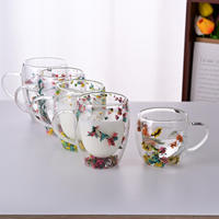 Mug en Verre Borosilicate Design Ins avec Fleurs Séchées – Idéal Cadeau de Noël