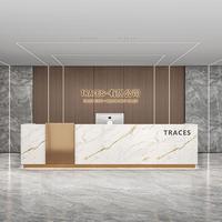 Comptoir de caisse en marbre, bureau de vente d'hôtel, réception haut de gamme en pierre de quartz, bois massif finition laquée, usage commercial