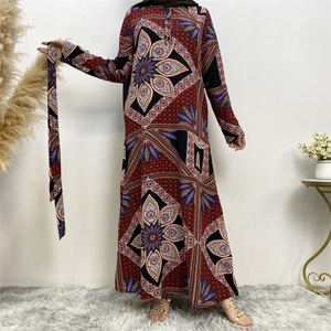 5069# Thick Chiffon Floral Printed <b>Maxi</b> Dress Long Sleeve Middle East Fashion Women Dresses With Side Pockets - Product Image 4