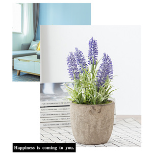 リアルな人工ラベンダーの花、PEメラミン製の花瓶付き-耐水性、環境に優しい、屋内外庭園装飾ミニ - Product Image 5