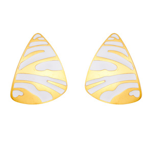 Geometric Triangle Stud Earrings Gold White Zebra Pattern Stainless Steel Party Jewelry E6069 - Product Image 5