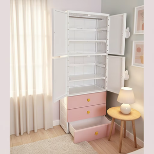 Moderne & Schattige Babykast <span class=keywords><strong>2</strong></span> Deuren <span class=keywords><strong>3</strong></span> Laden <span class=keywords><strong>2</strong></span> Planken Verwijderbare Kledingstang Konijnenknop Dieren Kinderkast Opbergladen - Product Image 6