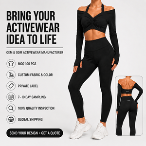 Set Yoga da Donna OEM 2 Pezzi con Top Corto Halter Off-Shoulder e Leggings a Vita Alta a Tutta Lunghezza, per Danza, Palestra e Stile di Vita - Product Image 5