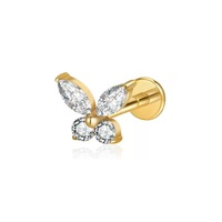 Clous d'oreilles unisexes pour enfants en titane ASTM F136 plaqué or, style punk, avec zircon serti griffe papillon, pour fête