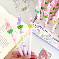 Stylo Gel Clic 0,5 mm à Encre Noire, Motif Fleur de Tulipe, en Plastique, Vente Chaude en Usine, Lot de Stylos Promotionnels en Gros