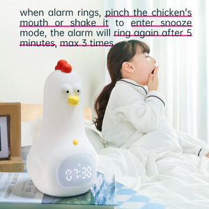 Nouveau produit 2022 bébé mignon poulet réveil lumière réveil et lampe enfants LED horloge numérique avec Silicone souple nuit - Product Image 5