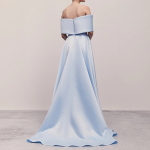 فستان سهرة فاخر ZYHT 73480 مرصع بالأحجار الكريمة للسيدات، فستان حفلات مخصص من الساتان الأزرق بدون أكتاف، فستان سهرة أنيق - Product Image 2