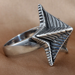 Anillo de Estrella para Hombre, Plata Tibetana, Diseño Geométrico de Cinco Puntas, Joyería de Uso Diario 213043 - Product Image 2
