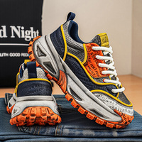 Sepatu Olahraga Bertali Sol Tebal Mesh Penambah Tinggi 5cm Bernapas Anti-Selip Ringan Modis Kasual Chunky Sneakers Pria
