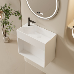 Small Size Wall-Hung One-piece Artificial Stone <b>Sink</b>, Bathroom Wash Basin Cabinet with <b>Storage</b> for Hotel Homestay - Product Image 5