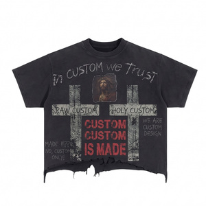 <span class=keywords><strong>T</strong></span>-shirt Vintage in Cotone da Uomo 300gsm, Maglietta <span class=keywords><strong>Nera</strong></span> con Grafica Croce Sacra Effetto Sbiadito, Stile Distressed, Girocollo, Streetwear - Product Image 1