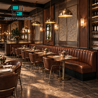 Ensembles de sièges de restaurant capitonnés avec base en laiton, chaises en cuir marron personnalisables, OEM ODM, fabricant grossiste Chine