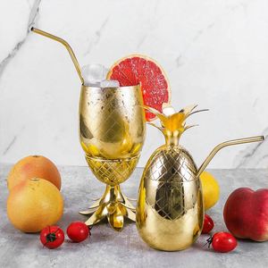 Gold Glossy 500ml Pineapple Cap Stainless Steel Bar <b>Standing</b> Tumbler Beverage Juice Cocktail Sippy <b>Drinking</b> Cups for Restaurant - Product Image 1